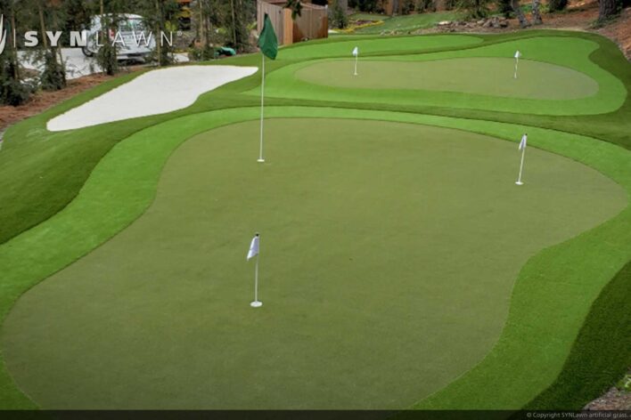 image of SYNLawn San Bernardino CA artificial grass golf putting green with slopes